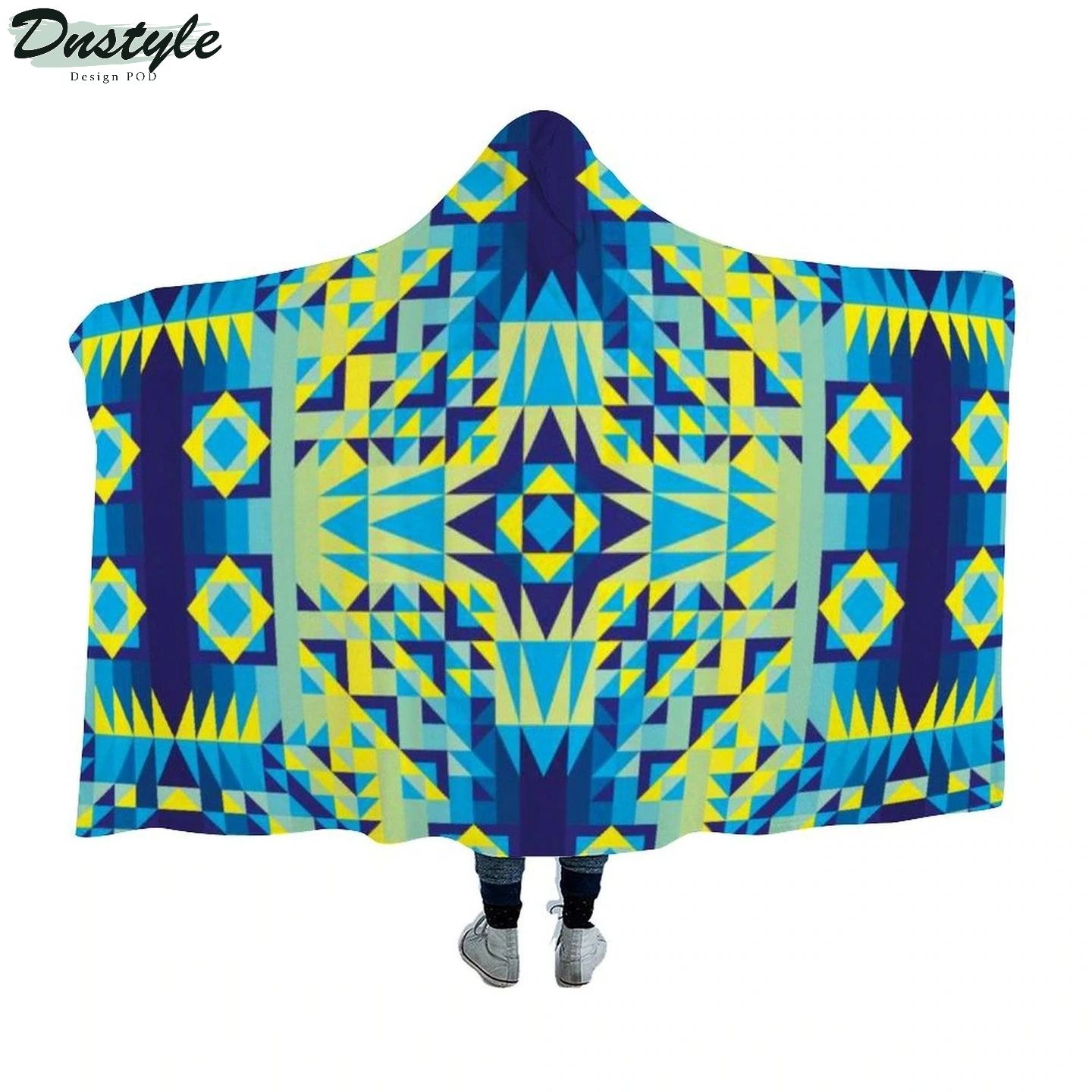 Kaleidoscope Jaune Bleu Hooded Blanket