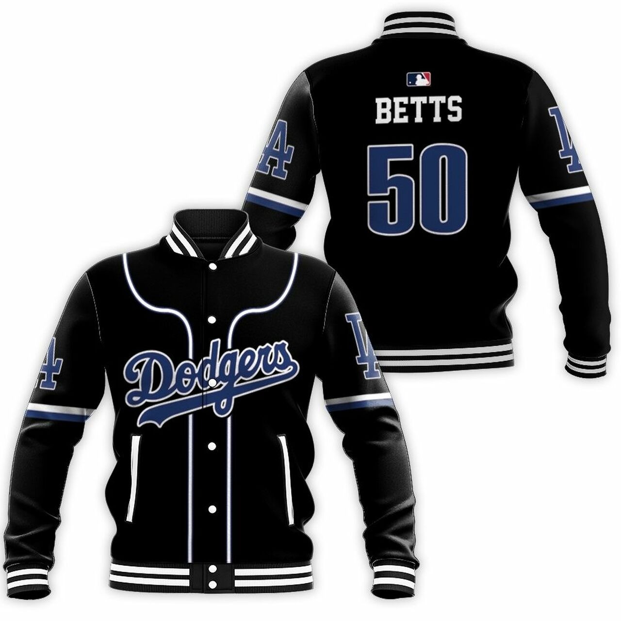 Los Angeles Dodgers Mookie Betts 50 Mlb 2020 Black Baseball Jacket
