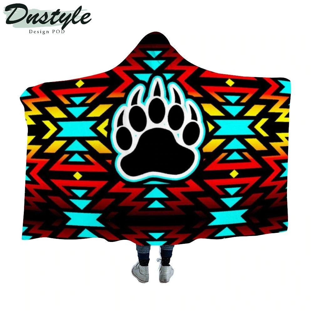 Fire Colors and Turquoise Bearpaw Hooded Blanket