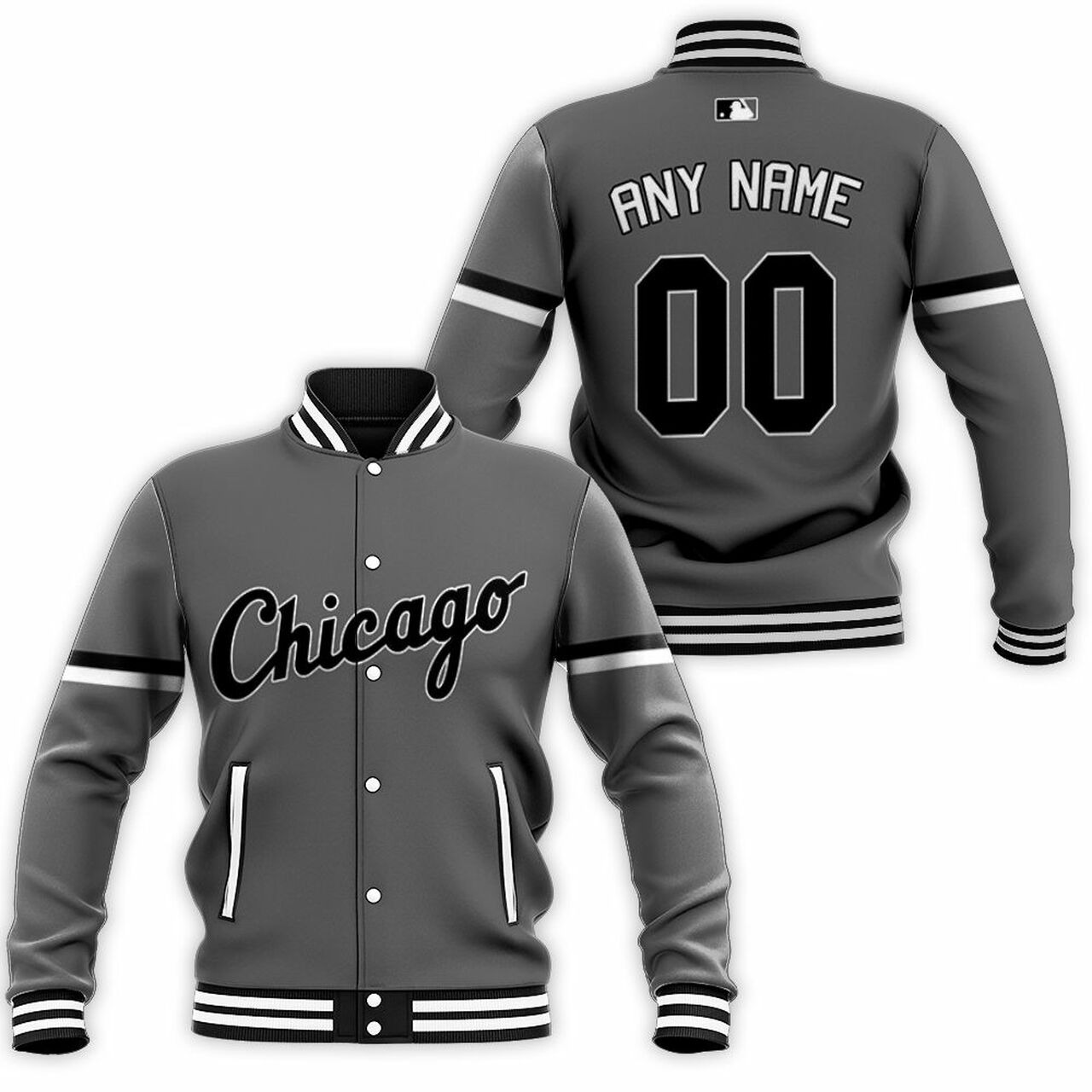 Personalized Chicago White Sox Baseball Team 2020 Mlb Dark Grey Baseball Jacket