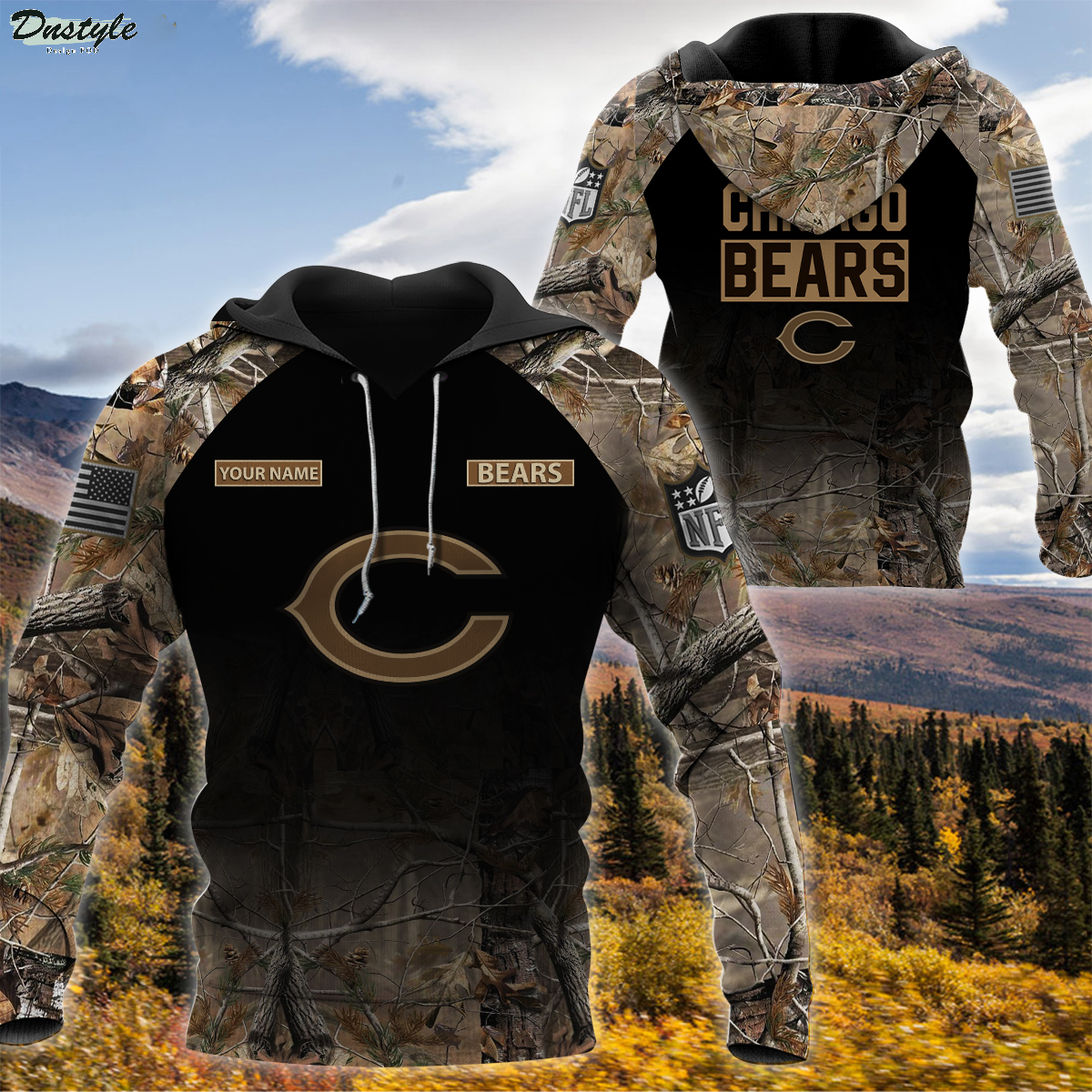 Chicago Bears NFL Personalized Hunting Camo 3d Hoodie