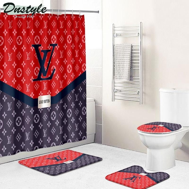 Lv Supreme Red And Blue Bathroom Mat Shower Curtain