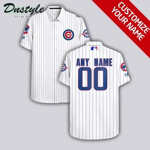 Chicago Cubs MLB Personalized white striped hawaiian shirt