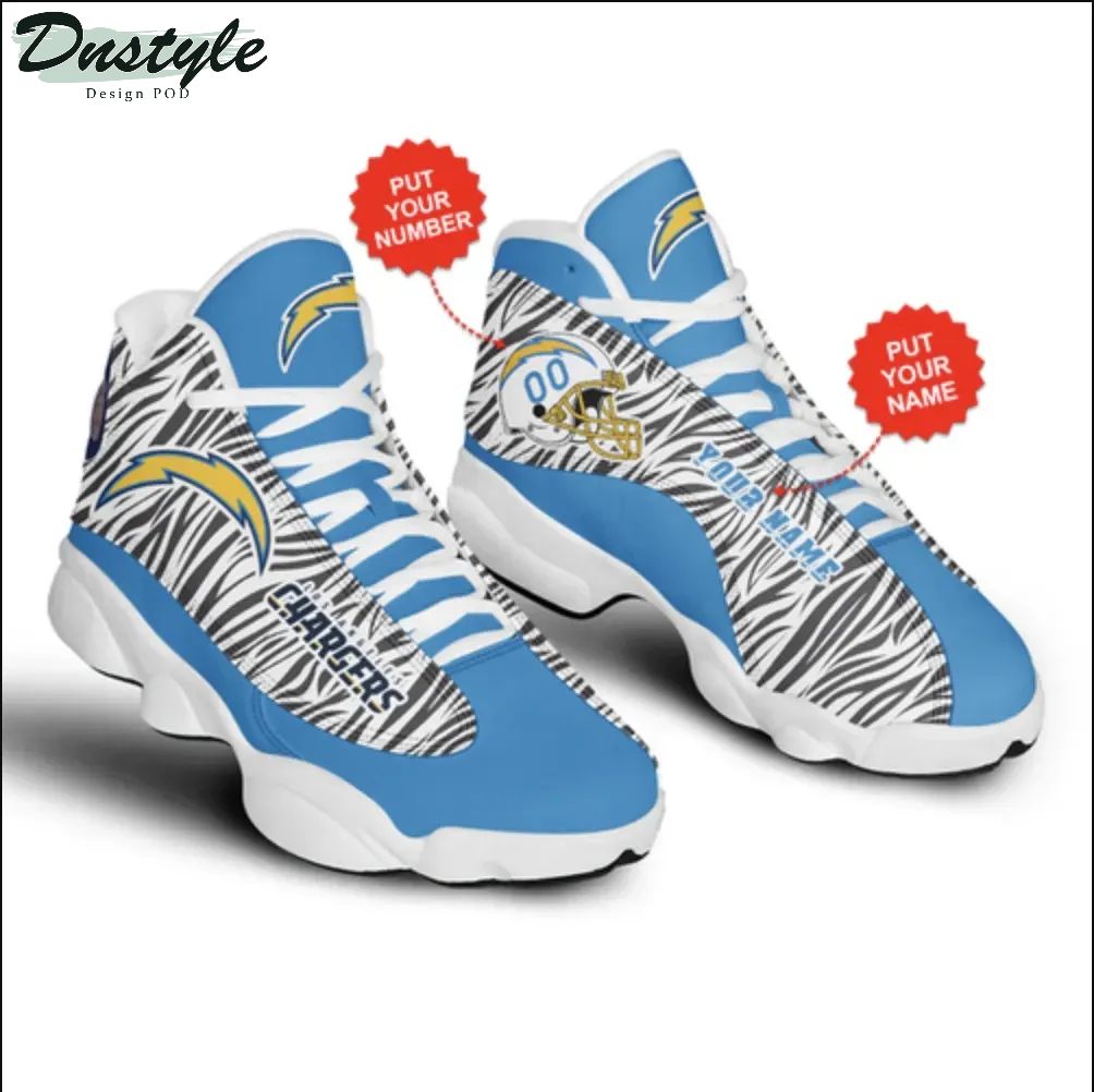 Personalized Stripes NFL Los Angeles Chargers Football Air Jordan 13 Sneakers