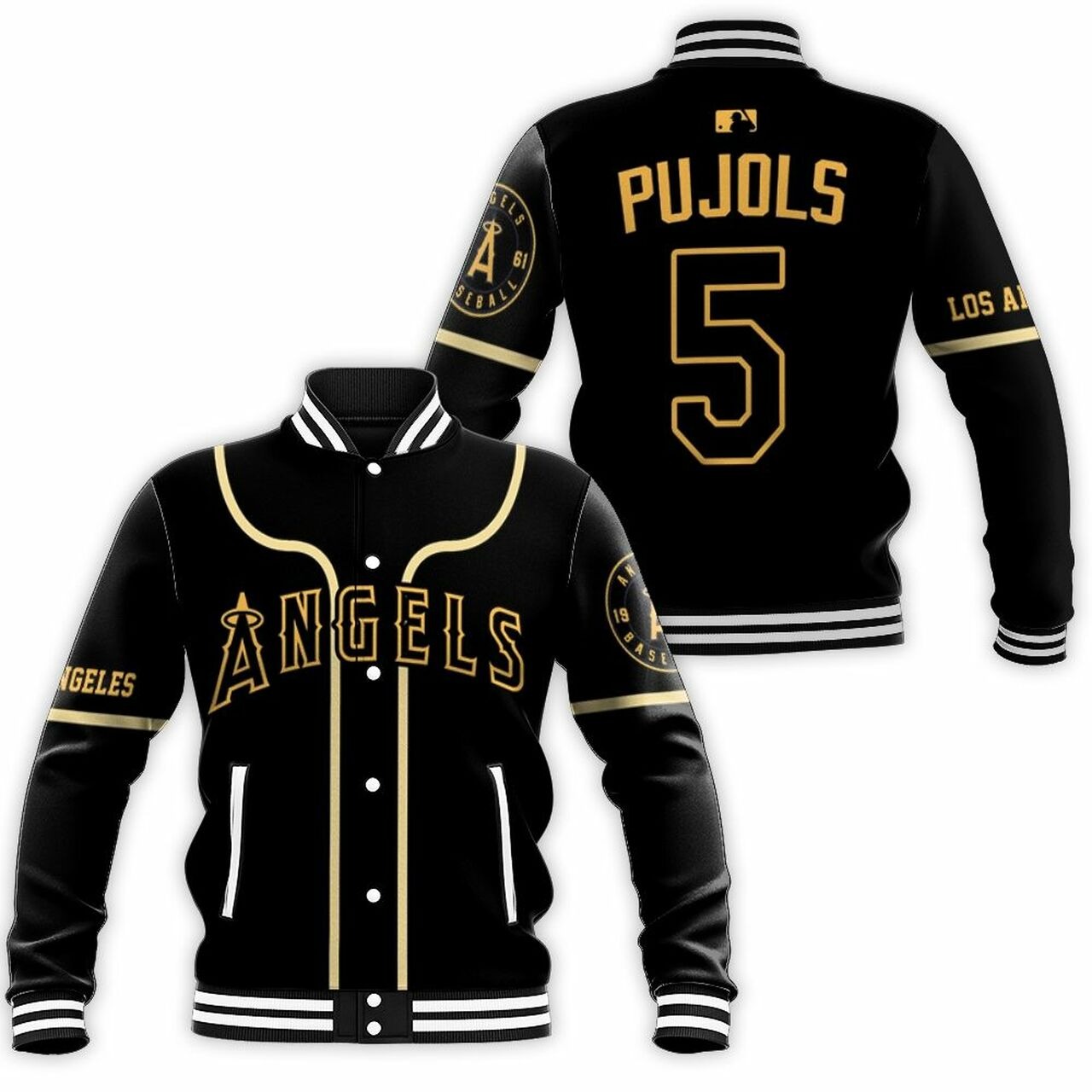 Los Angeles Angels Albert Pujols 5 Mlb 2020 Black Baseball Jacket
