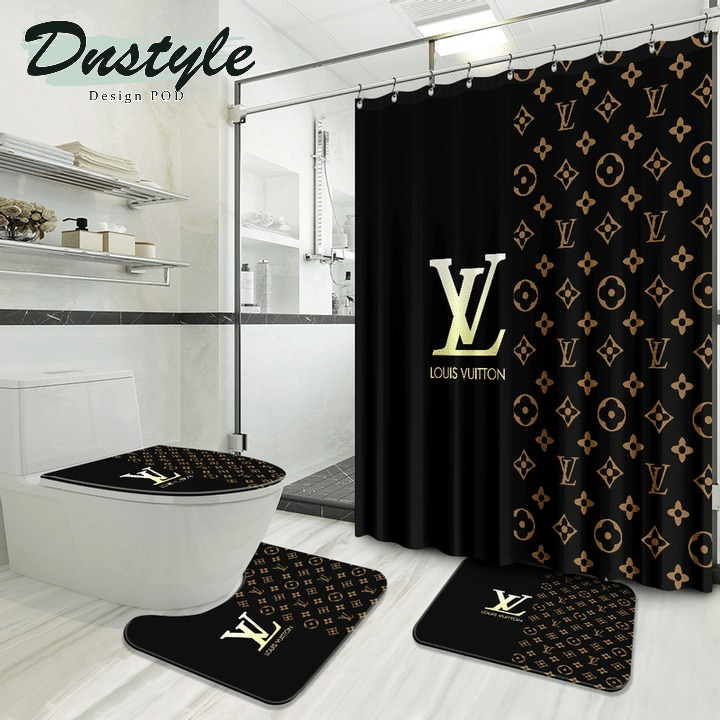 Louis Vuitton Black Brand Bathroom Luxury Fashion Set Shower Curtain #16