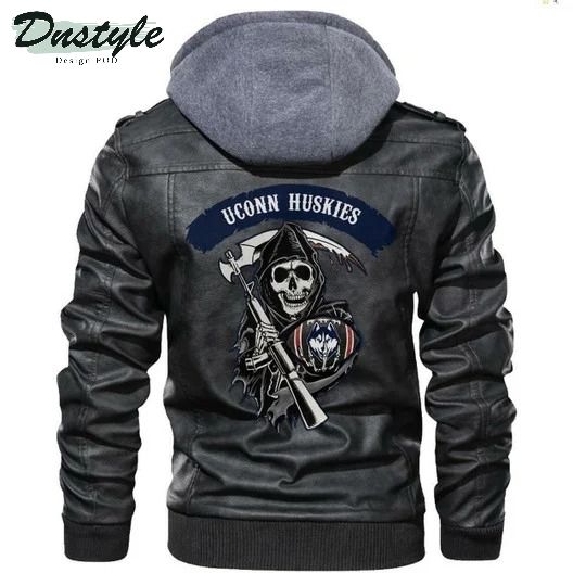 Uconn Huskies Ncaa Football Sons Of Anarchy Black Leather Jacket Mens Leather Jacket