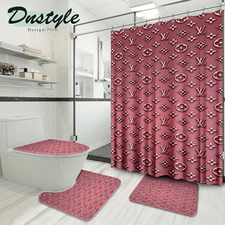 Louis Vuitton Pink Luxury Paris Fashion Shower Curtain Bathroom Set #45