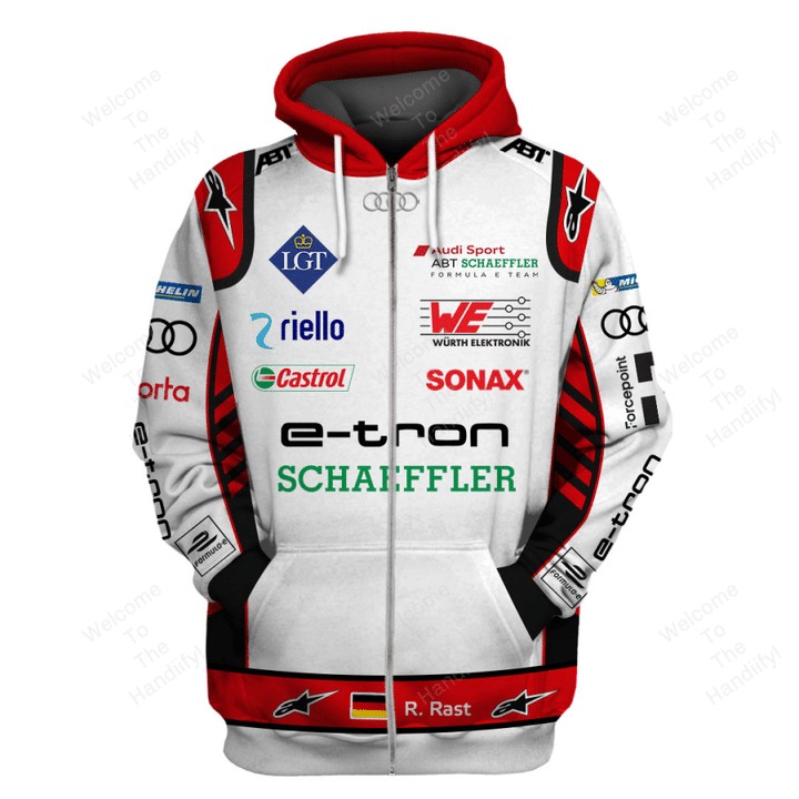 Rene Rast Audi Sport Abt Schaeffler Racing E-Tron Sonax Castrol White All Over Print 3D Hoodie