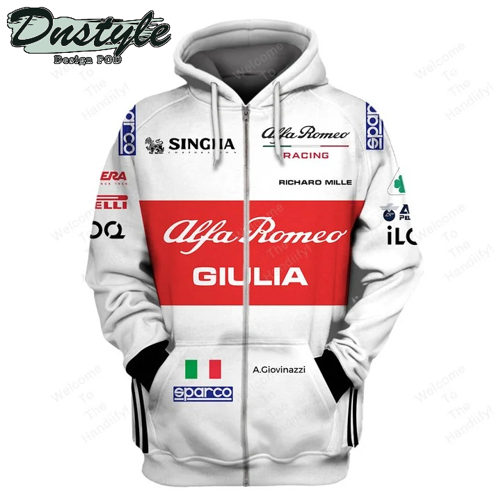 Antonio Giovinazzi Alfa Romeo Racing Giulia Singha White All Over Print 3D Hoodie