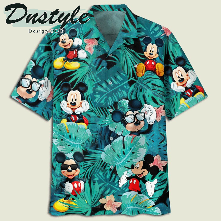 Mickey Mouse Flowers And Leaves Hawaiian Shirt
