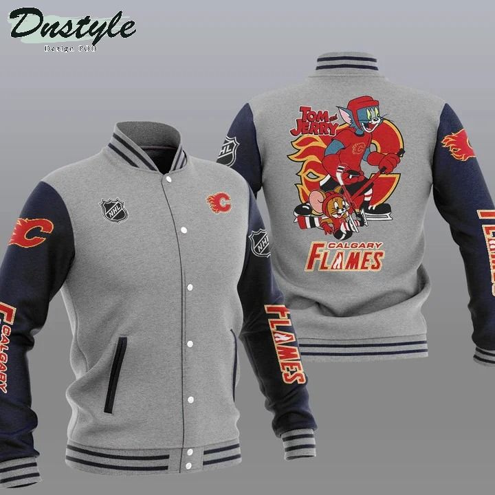 Calgary Flames NHL Tom And Jerry Varsity Baseball Jacket