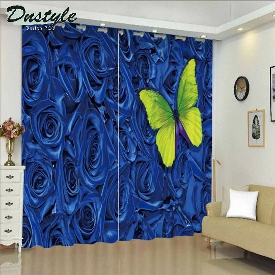Blue Roses And Butterfly Window Curtains