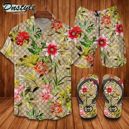 Gucci Flower New Style Combo Hawaii Shirt Shorts Flip Flops