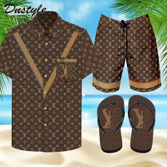Louis Vuitton Brown Hawaiian Shirt Shorts Flip Flops