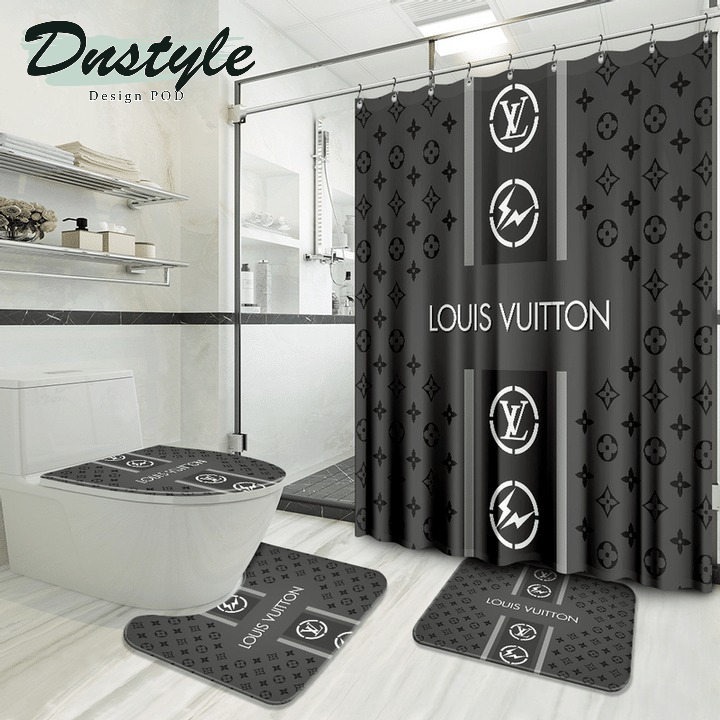 Louis Vuitton Grey Luxury Fashion Brand Shower Curtain Bathroom Set