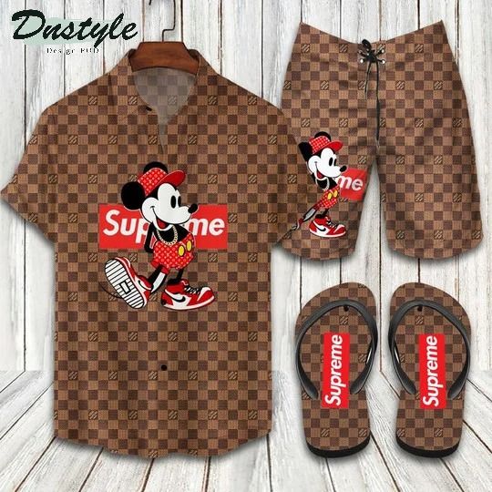 Louis Vuitton Mickey Supreme Combo Hawaii Shirt Shorts Flip Flops