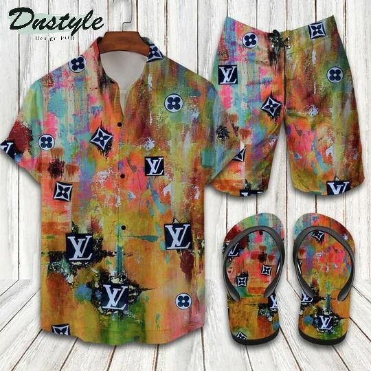 Louis Vuitton Multicolor Painting Hawaii Shirt Shorts Flip Flops
