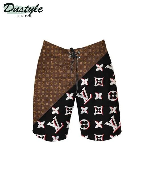 Louis Vuitton Brown And Black Combo Hawaii Shirt Shorts Flip Flops