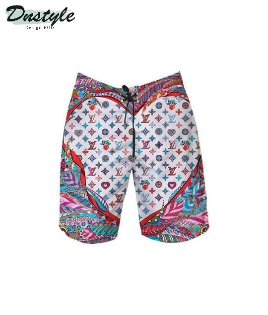Louis Vuitton Pink Hawaiian Shirt Shorts And Flip Flops