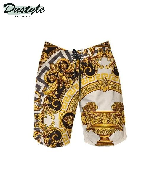 Versace Gold Hawaiian Shirt Shorts And Flip Flops
