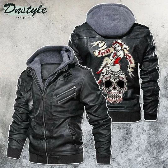 Girl With Skull Faith And Love Motorcycle Club Leather Jacket