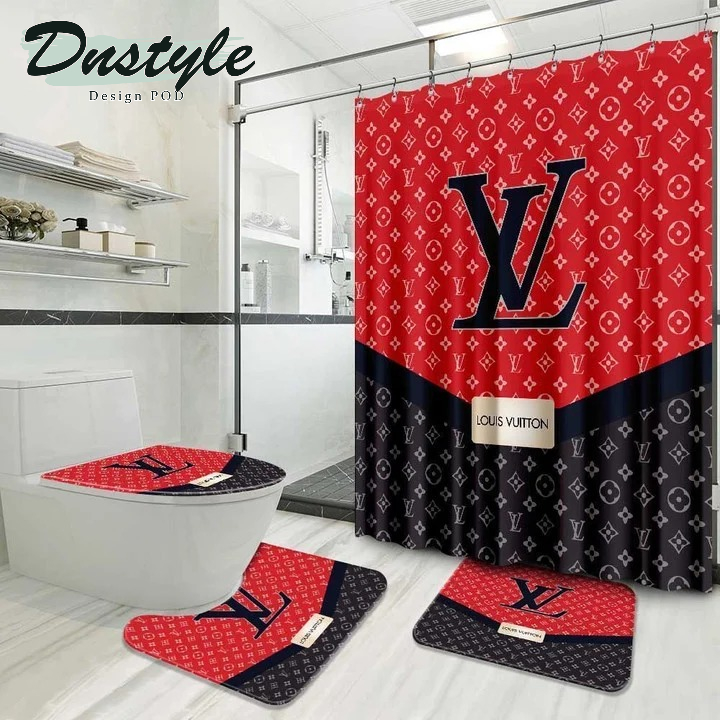 Louis Vuitton Red Black Luxury French Fashion Shower Curtain Bathroom Set #2041