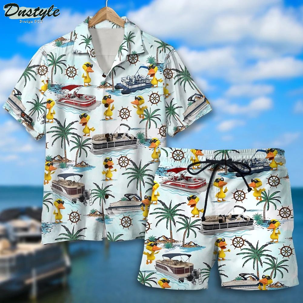Pontoon Duck Palm Tree Hawaiian Shirt