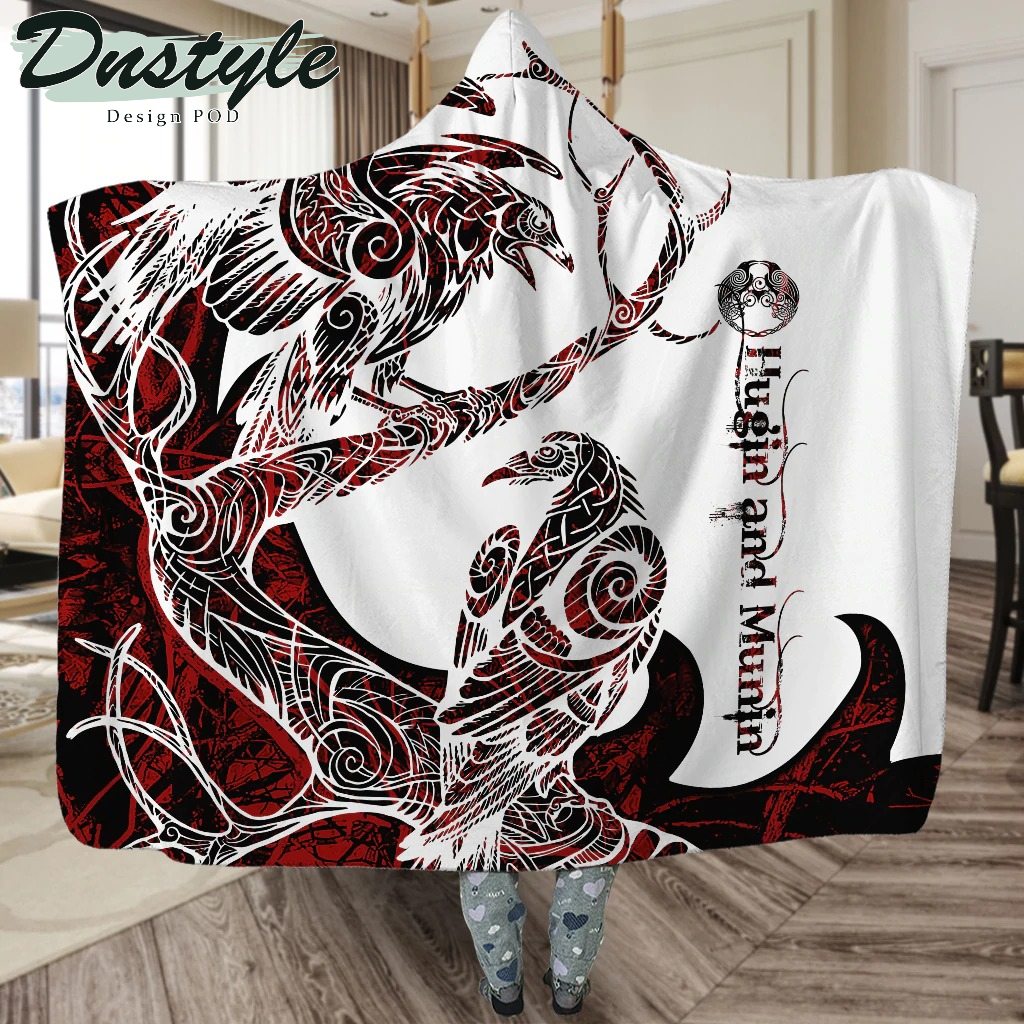 Viking Raven Legend Red And White Style 01 Hoodie Blanket
