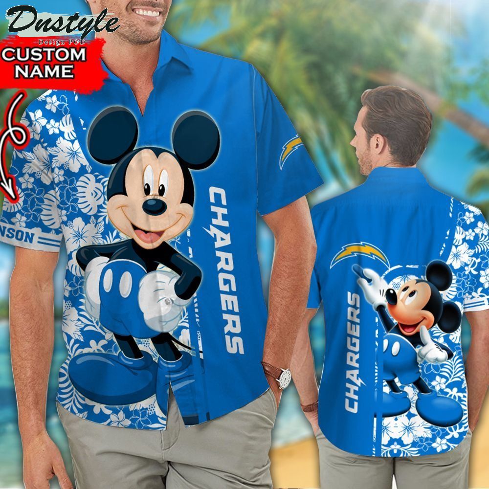 Personalized Los Angeles Chargers NFL Mickey Mouse Tropical Aloha Hawaiian Shirt