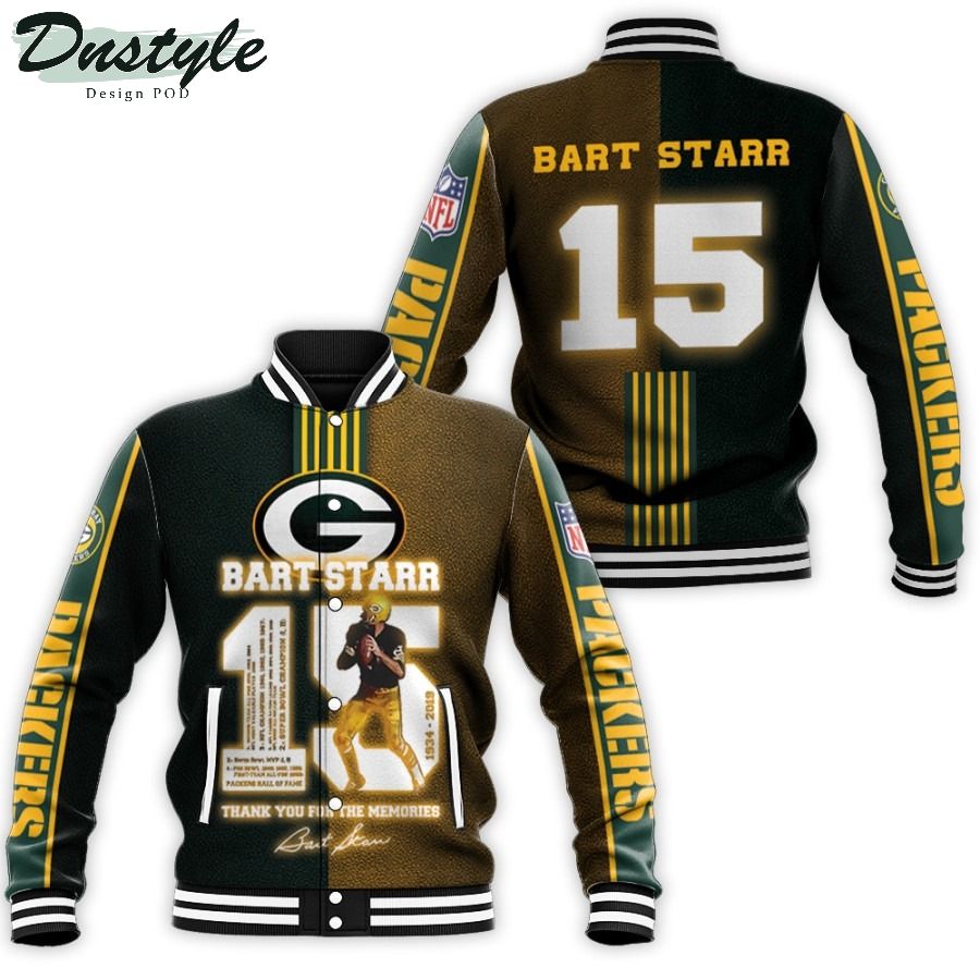 Green Bay Packers Bart Starr 15 Thank You For The Memories Baseball Jacket