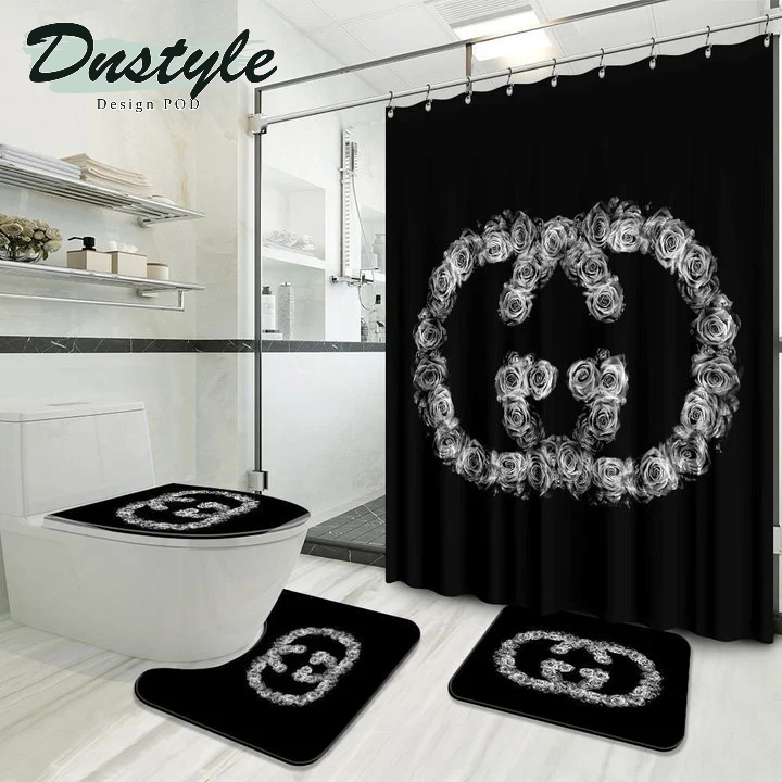 Gucci Black Flower Luxury Fashion Brand Shower Curtain Bathroom Set #3