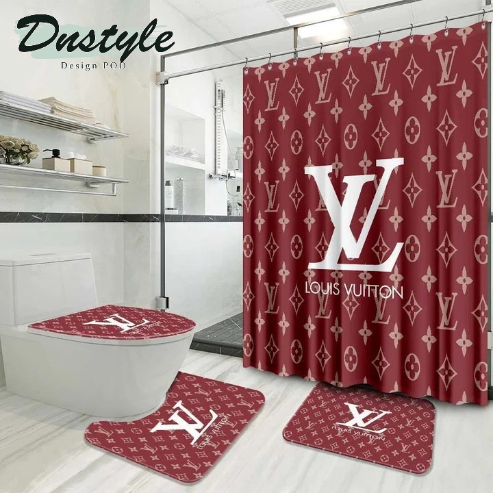 Louis Vuitton Red Luxury Fashion Brand Bathroom Set Shower Curtain #2048