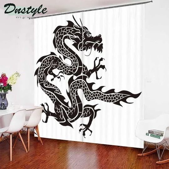 Black Chinese Dragon In White Window Curtains