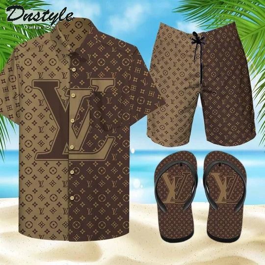 Louis Vuitton Brown Flip Flops Combo Hawaii Shirt Shorts