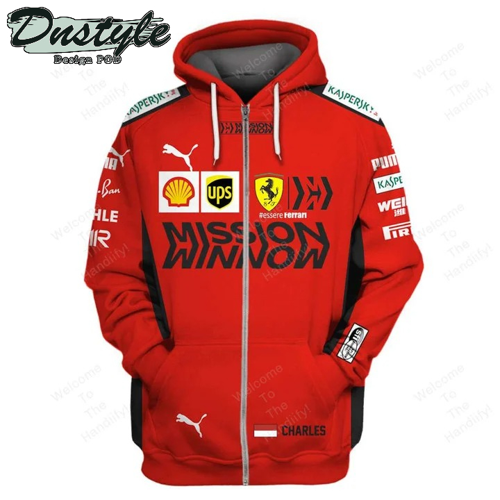 Charles Leclerc Scuderia Ferrari Mission Winnow Racing Shell Ups Kaspersky Red All Over Print 3D Hoodie