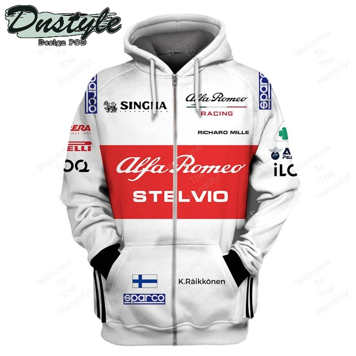 Kimi Raikkonen Alfa Romeo Racing Singha Sparco White All Over Print 3D Hoodie