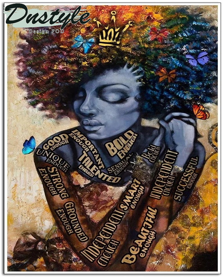 Black Queen Girl Blue Butterfly Portrait Canvas