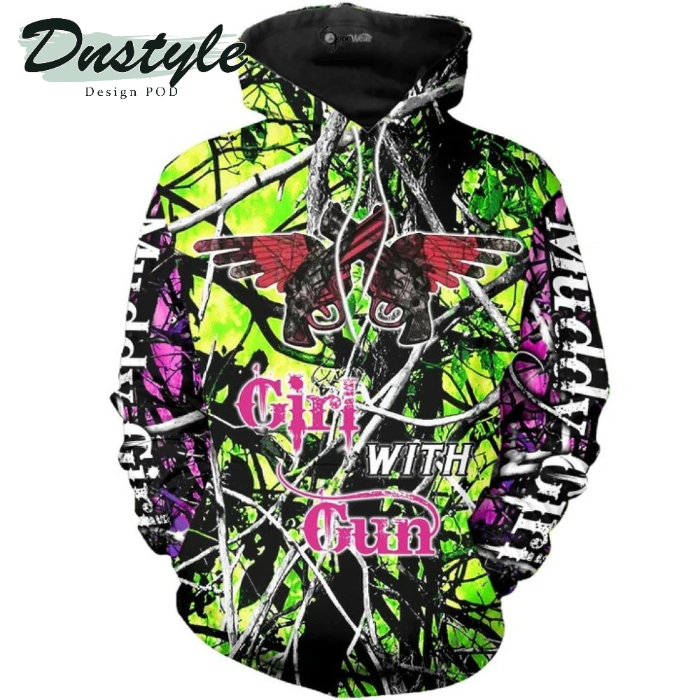 Girl With Gun Green And Pink Camo 3D All Over Printe Hoodie