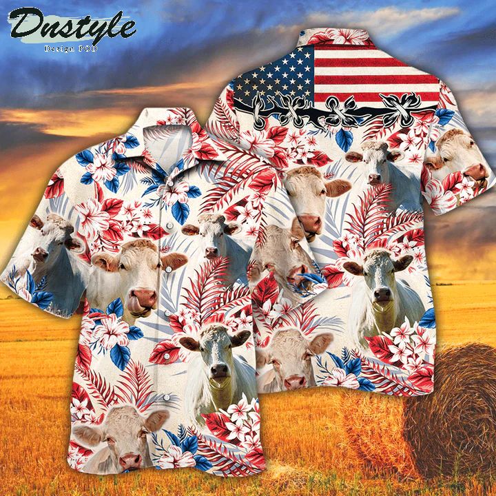 Charolais Cattle Lovers American Flag Hawaiian Shirt