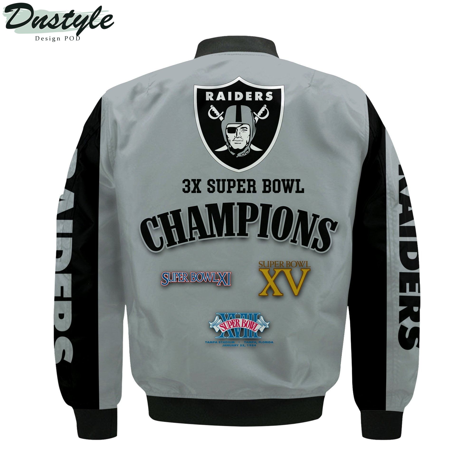 Las Vegas Raiders NFL 3X Super Bowl Champions Custom Name Bomber Jacket