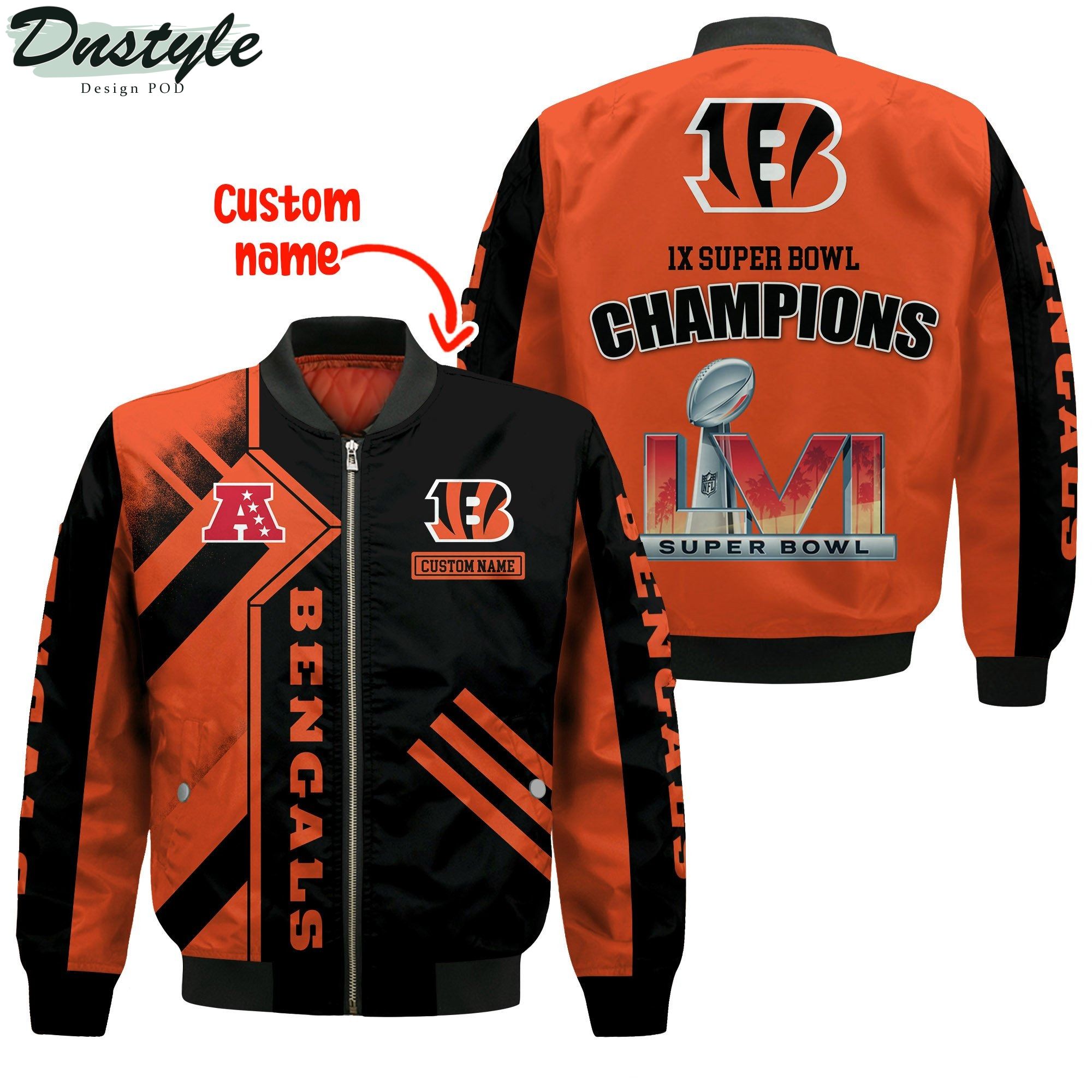 Cincinnati Bengals 1X Super Bowl LVI Champions Custom Name Bomber Jacket