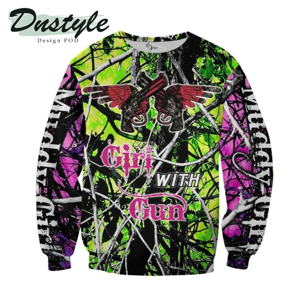 Girl With Gun Green And Pink Camo 3D All Over Printe Hoodie