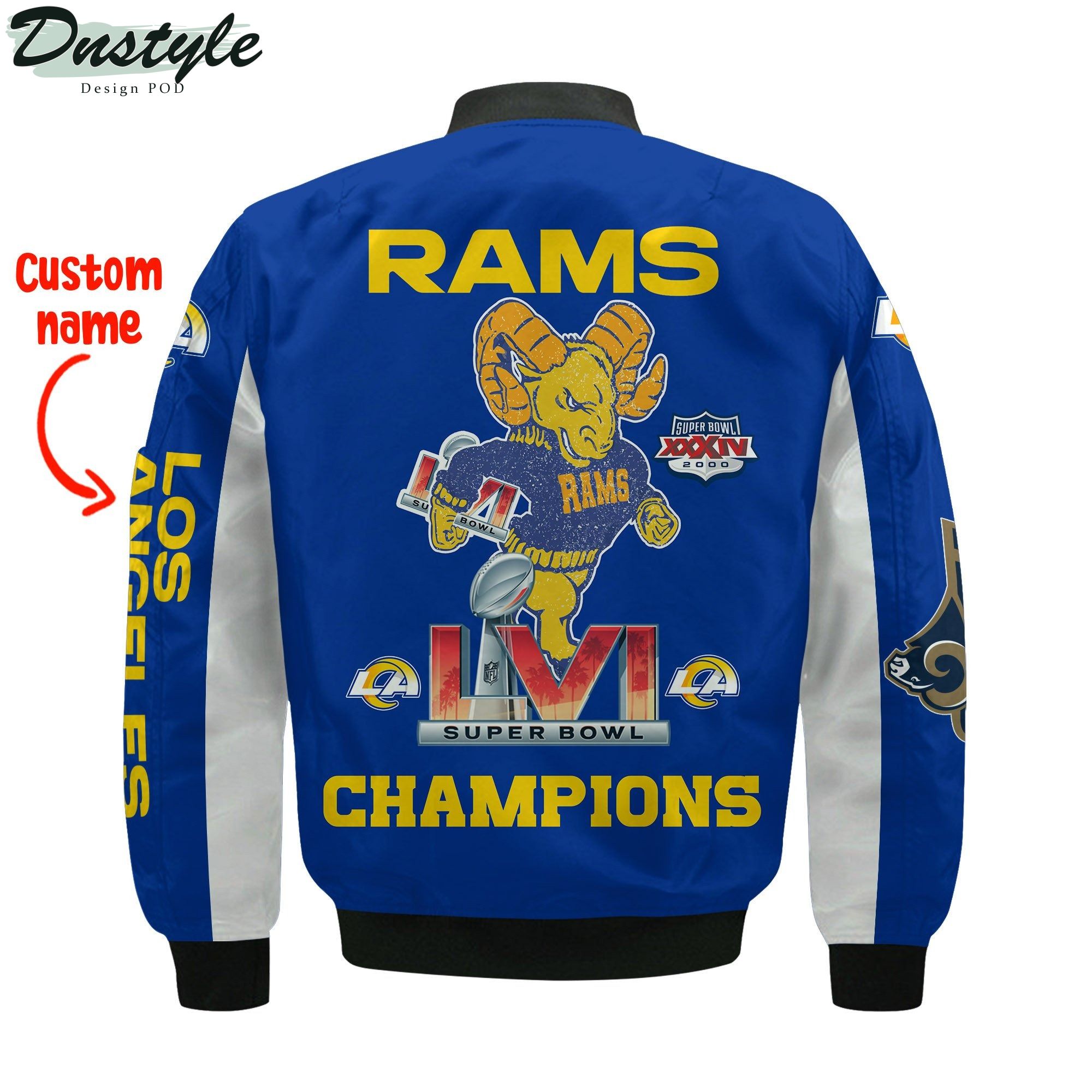 Los Angeles Rams NFL Mascot Super Bowl LVI Champions 2021 Custom Name Bomber Jacket