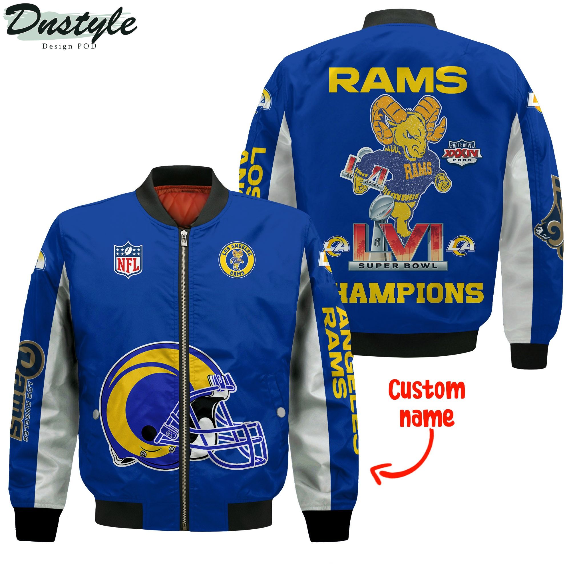 Los Angeles Rams NFL Mascot Super Bowl LVI Champions 2021 Custom Name Bomber Jacket