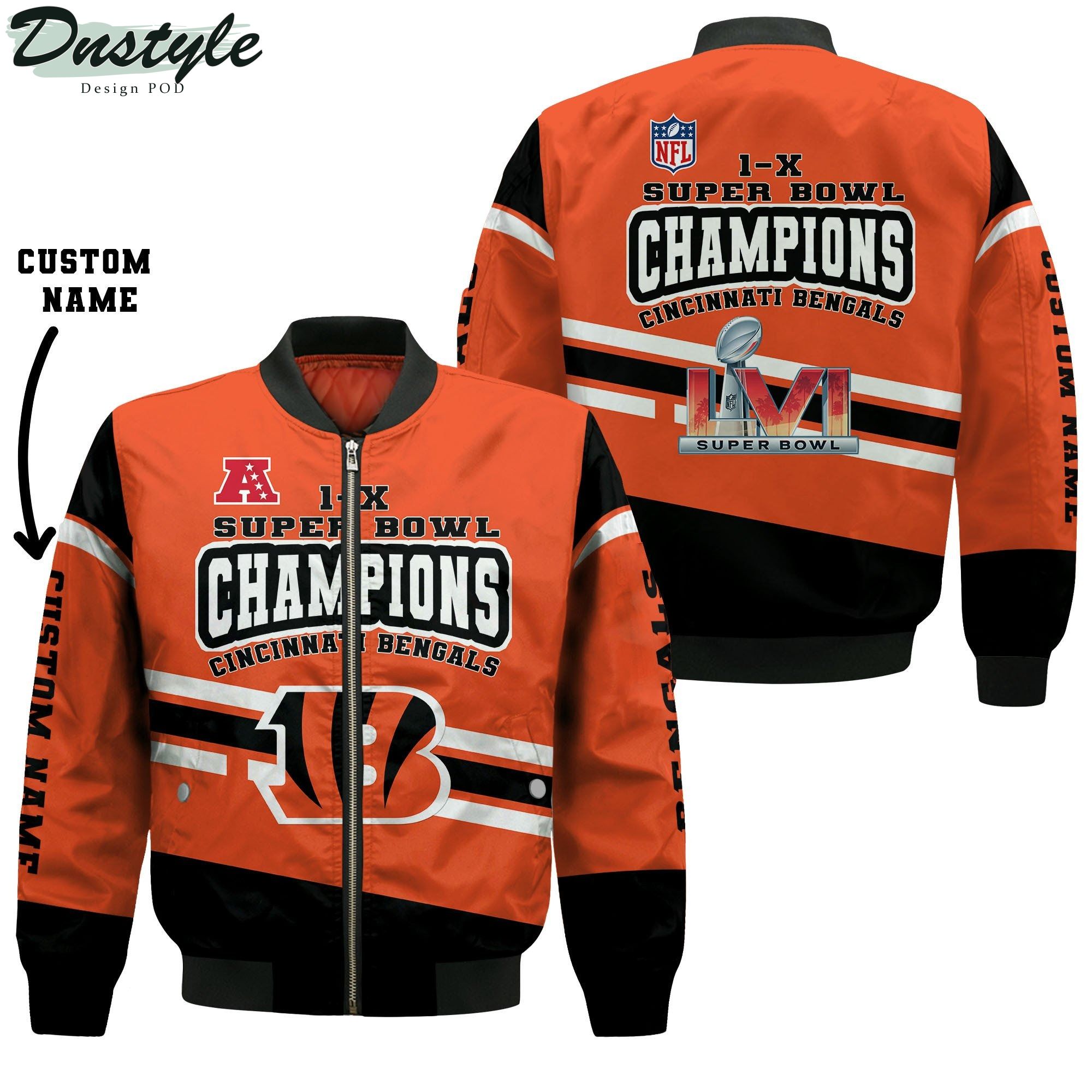 Cincinnati Bengals 1X Super Bowl LVI Champions 2021 Custom Name Bomber Jacket