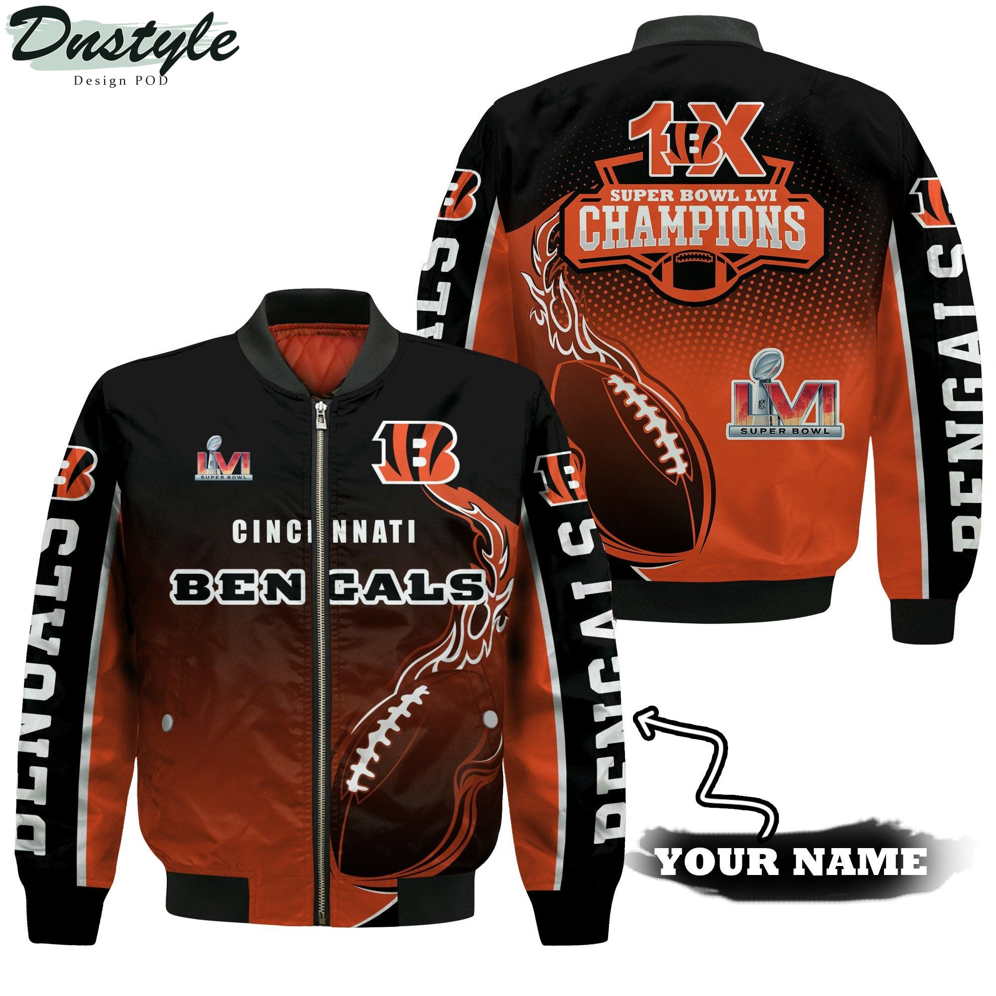 Cincinnati Bengals 1X Super Bowl LVI Champions 2021 NFL Custom Name Bomber Jacket
