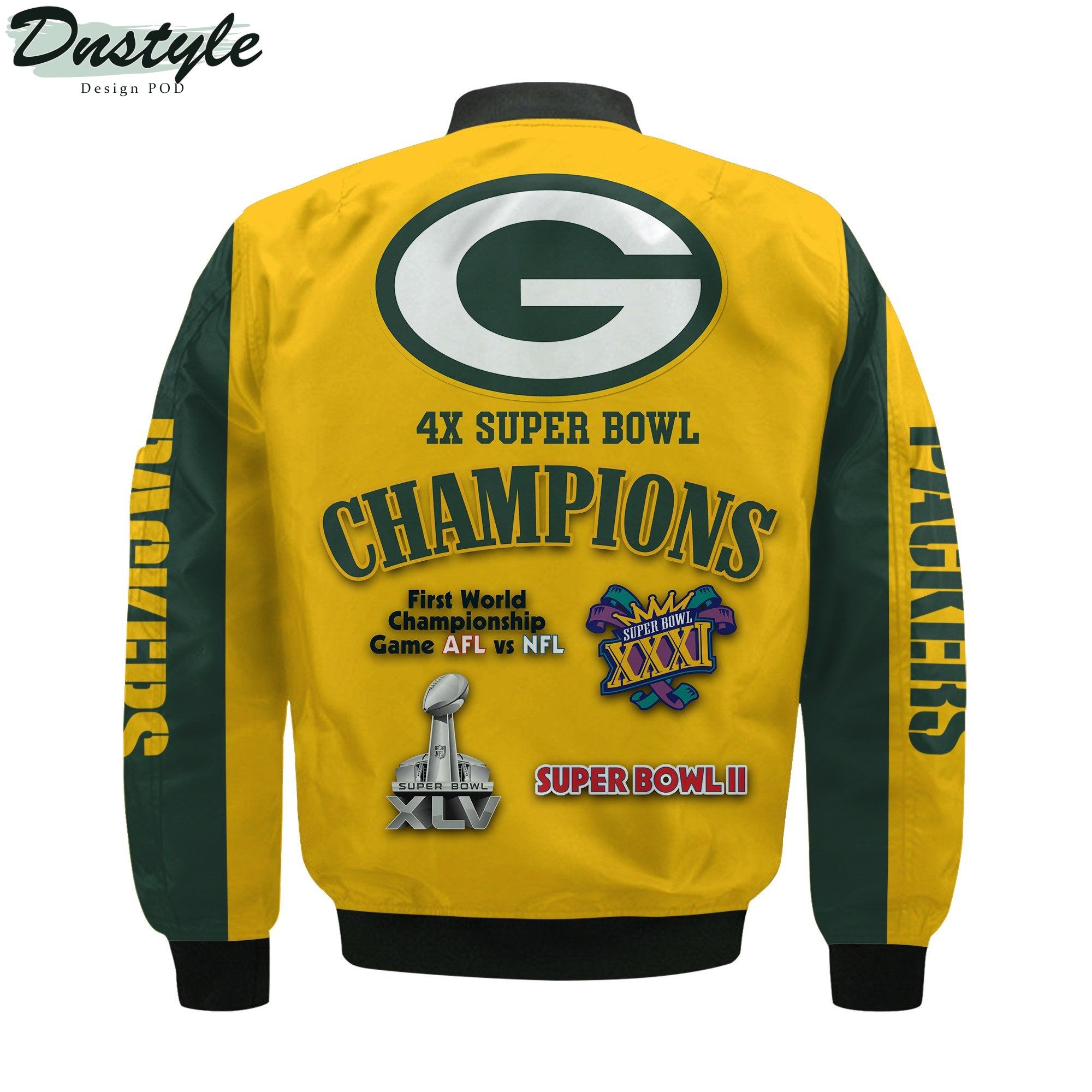 Green Bay Packers NFL 4X Super Bowl Champions Custom Name Bomber Jacket