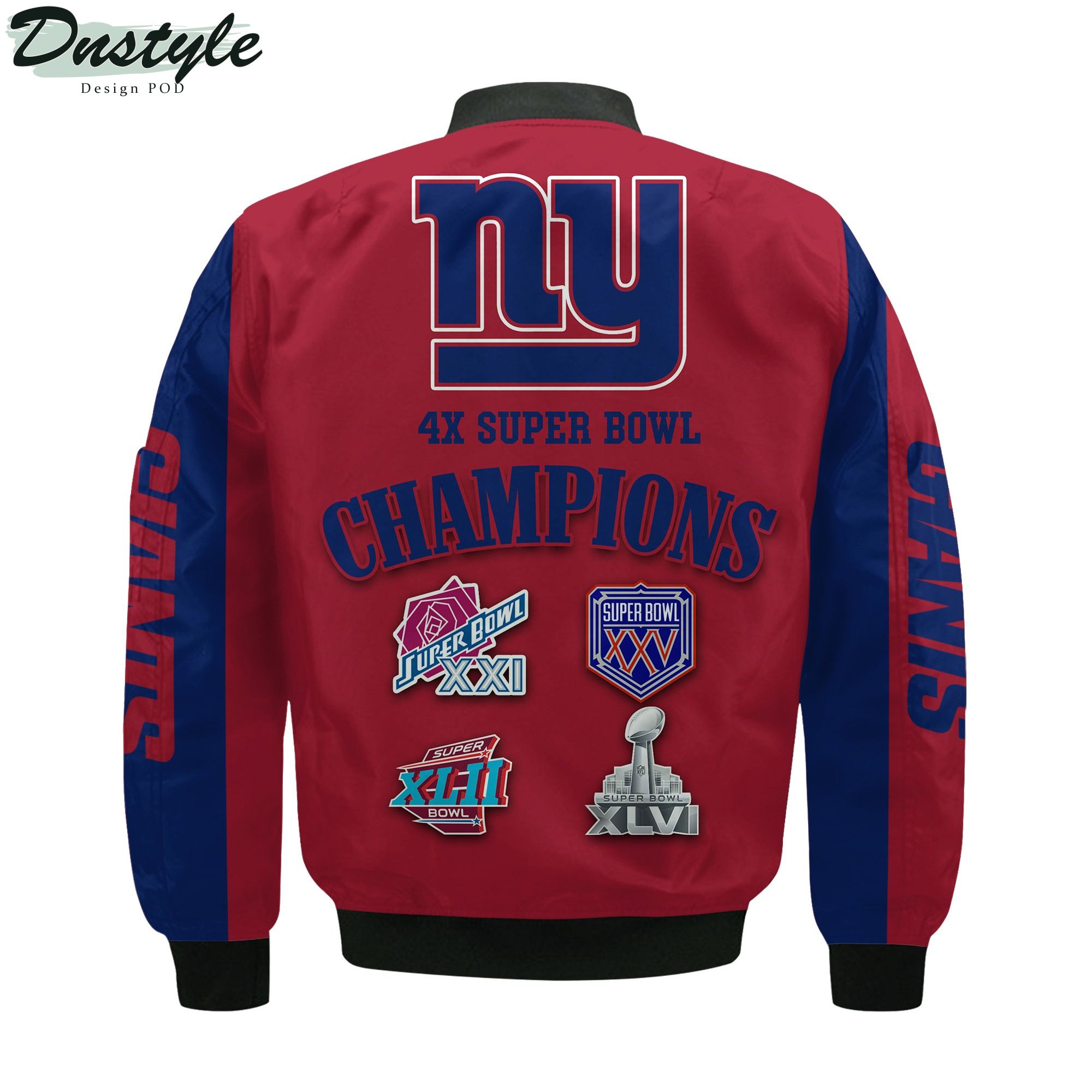 New York Giants NFL 4X Super Bowl Champions Custom Name Bomber Jacket