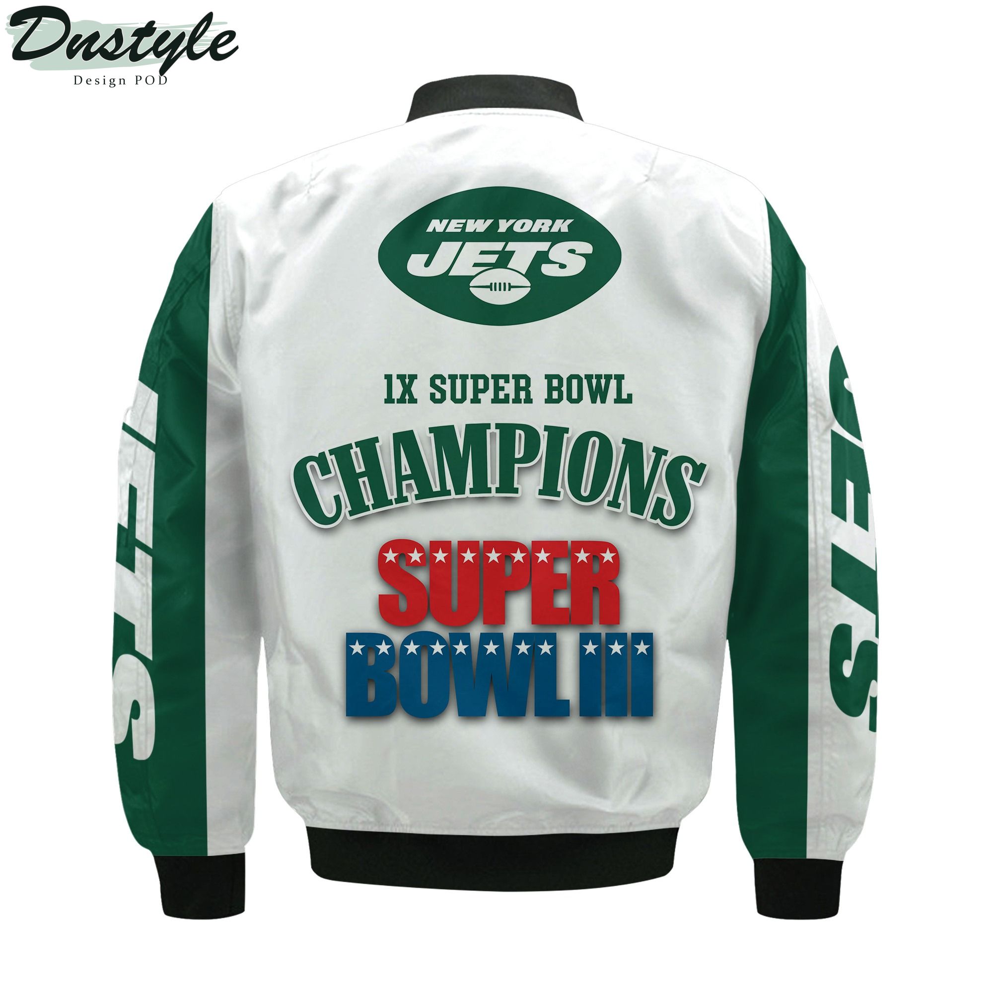 New York Jets NFL 1X Super Bowl Champions Custom Name Bomber Jacket